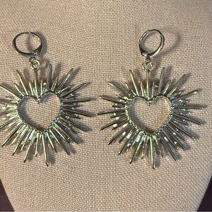 Silver Starburst Heart Earrings